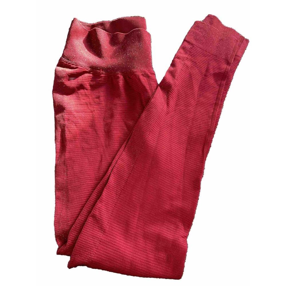 RBX Red Leggings with Silver Sparkle Waist, Side‎ Legs, Ankle Sz Medium